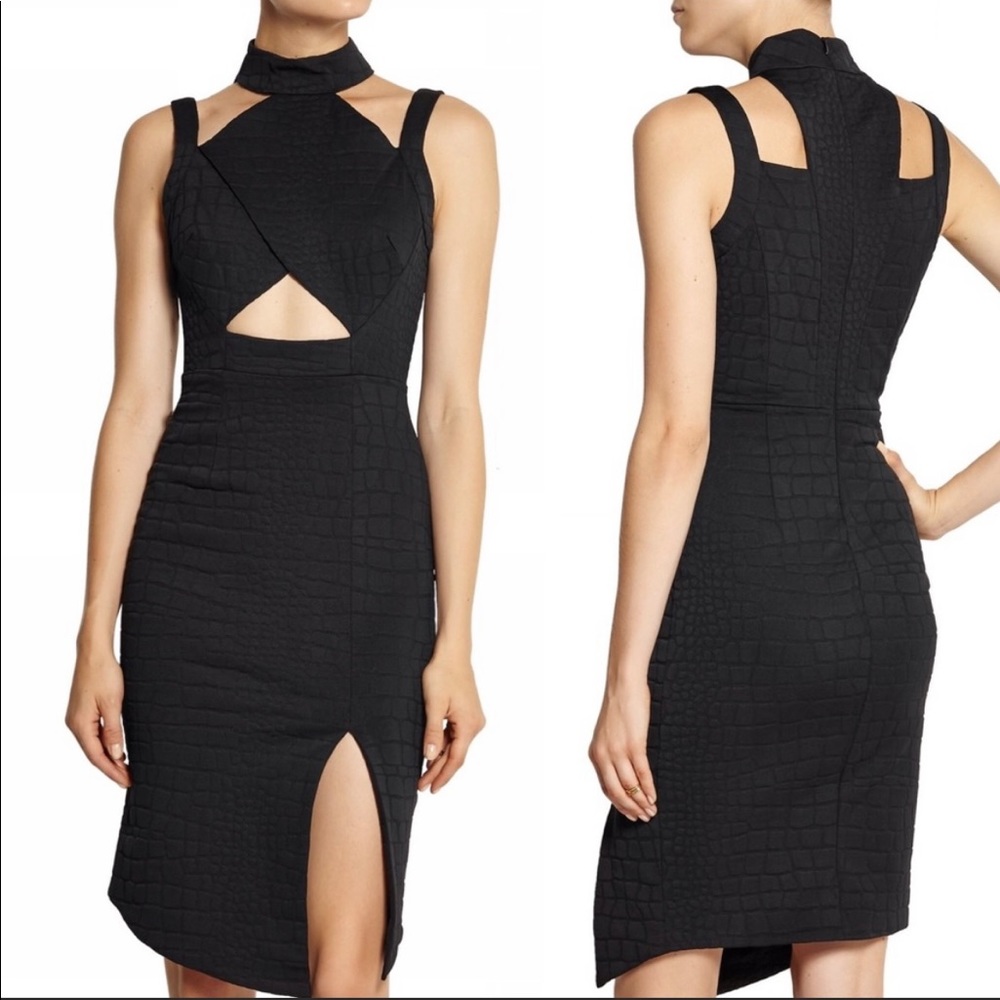 Jonathan Simkhai Black Croc Embossed Cutout Dress